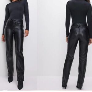 Good American Black Faux Leather Straight-Leg Pants